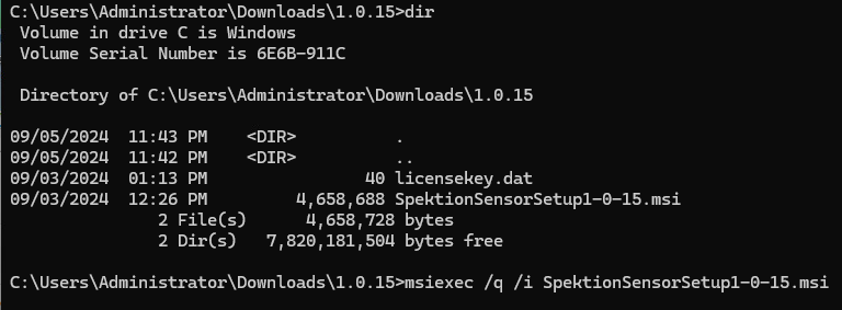 Spektion MSI installation with a licensekey.dat file